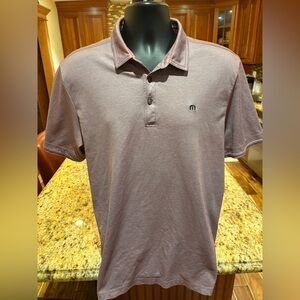 Travis Mathew men’s golf polo. sharp purple/maroon w/logos front/back. EUC.Large